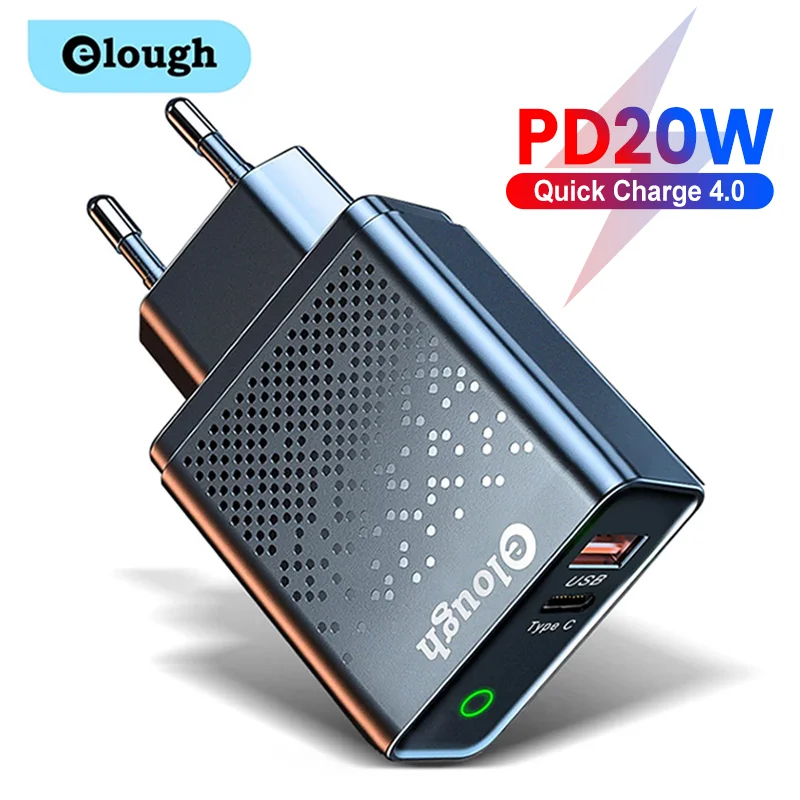 

Elough LED USB Type C Charger 20W PD Fast Charging For iPhone Xiaomi POCO Dual USB Quick Charge QC3.0 USB-C Type-C Phone Charger