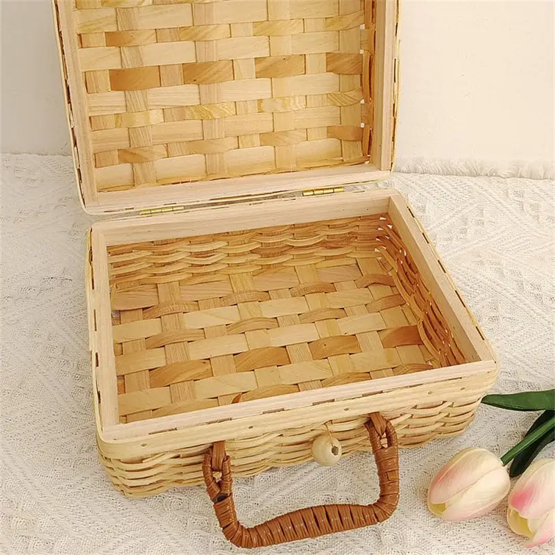 

Valentine's Day Gift Packing Box Home Storage Tools Storage Basket Portable Luggage Basket Picnic Luantry Basket Rattan Suitcase