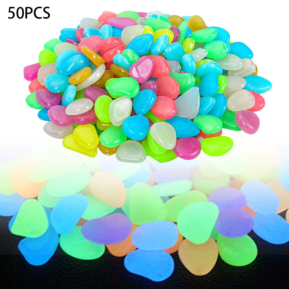 

50Pcs Garden Decoration Pebbles Glow Stones Luminous Stone Glow In Dark Decorative Pebbles Outdoor Fish Tank Aquarium Decoration