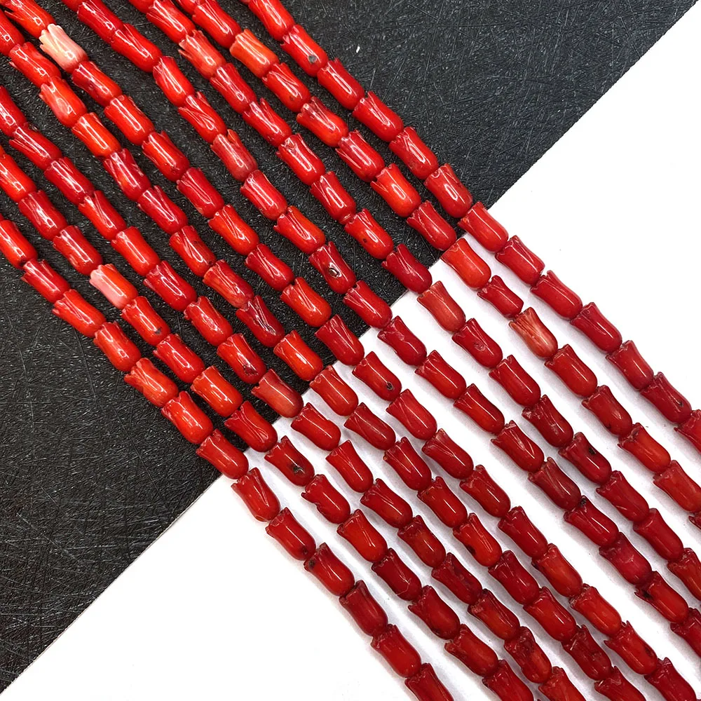 

Красный коралл бусины 5x8 мм в форме цветка коралловые бусины для рукоделия DIY модные аксессуары для ожерелья браслета, длина 15 дюймов