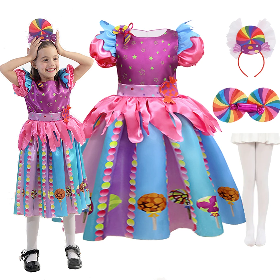 

New Fashion Rainbow Candy Dress Kid Halloween Carnival Party Cosplay Costume Baby Girl Colorful Ball Gown Princess Tutu Dresses