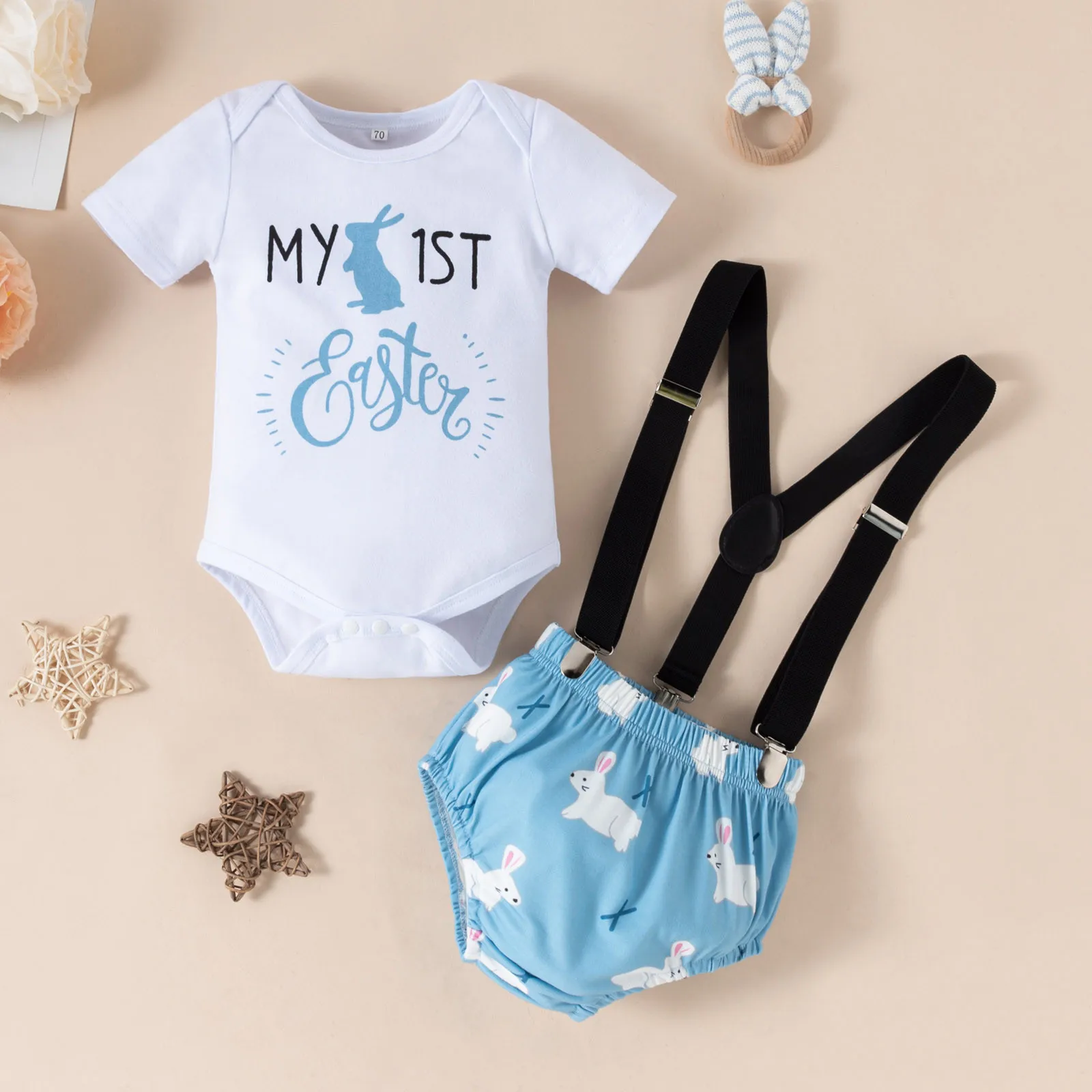 

My 1st Easter Clothes Sets Infant Baby Boys Girls Easter Day Letter Printing Gentleman Romper Bib Short Set vetement fille 2022