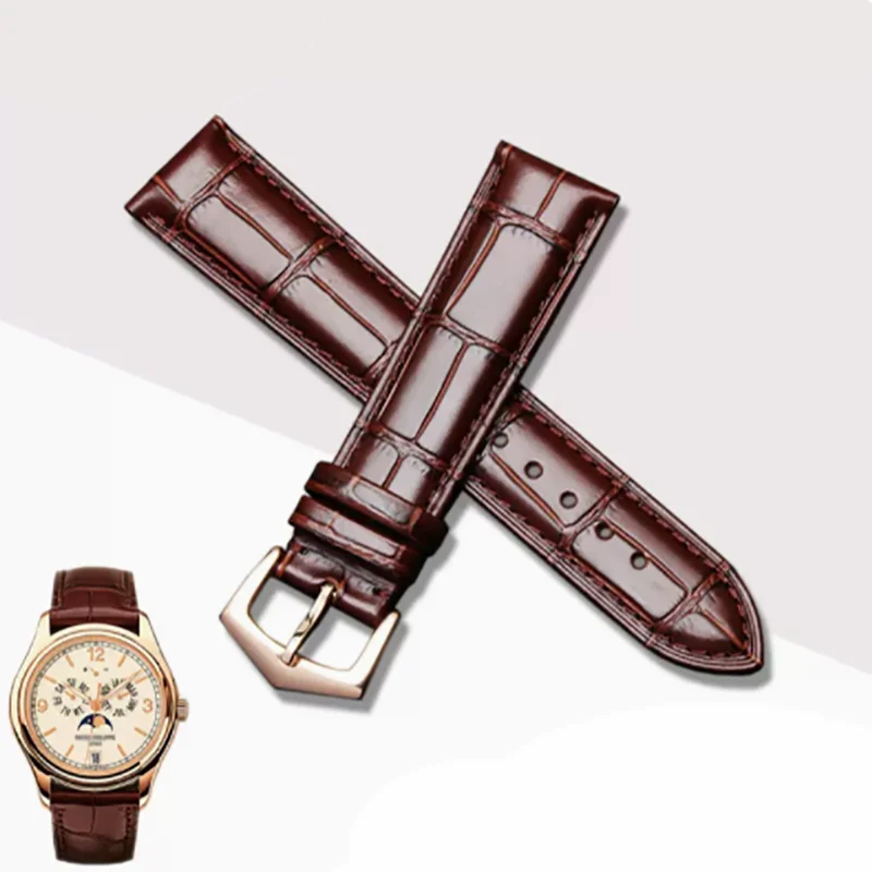 For Patek Philippe genuine leather watch strap top layer leather PP pin buckle mechanical male watch accessory strap 22mm enlarge