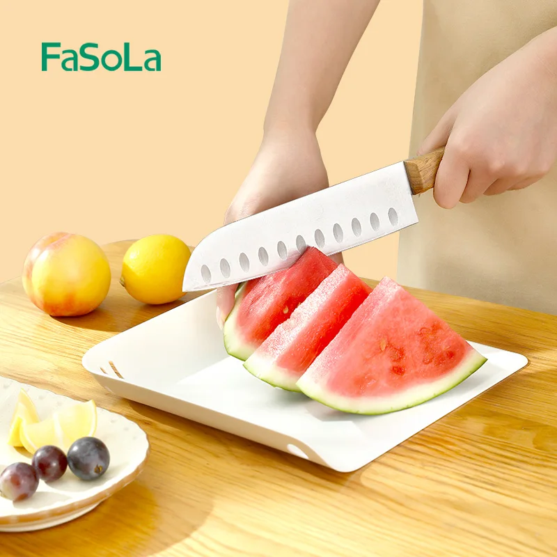 FaSoLa Outdoor Portable Food Chopping Board Drain Kitchen Cutting Boards for Fruit and Vegetable Plastic PP White