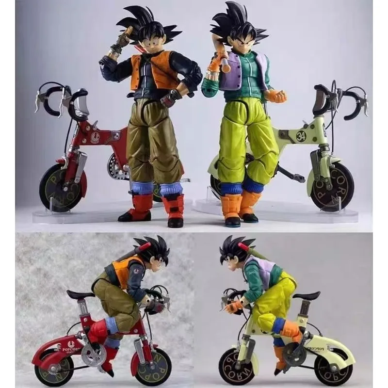 Фото В наличии! Коллекционные фигурки Kamione S.H.F Dragon Ball: Гоку на велосипеде (детская версия) с подвижным велосипедом, набор 01A 01B, аниме-модели, игрушки №1