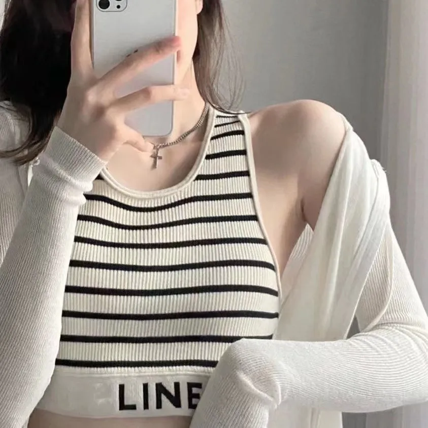 

Sleeveless Summer New sexy Vest Top Bottoming Top Underwear Ice Silk Sports Top All-match Solid Color Pure Cotton letter Vest