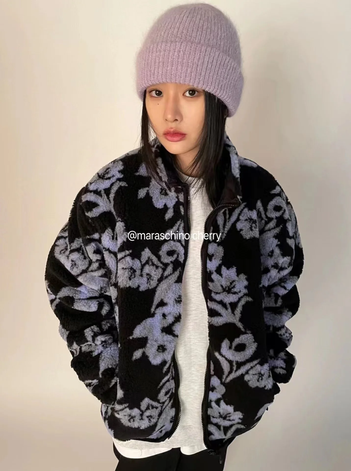 

Personalized Jacket Autumn Winter New Design Flower Lamb Cashmere Loose Stand Collar Warm