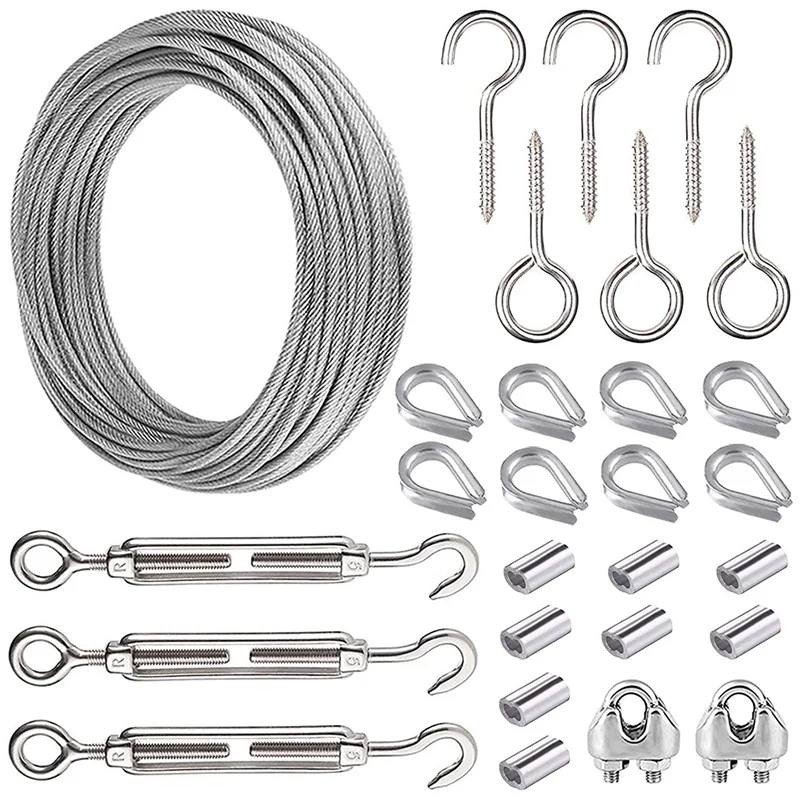 

15M Garden Wire for Climbing Plants,Wire Fence Wire Rope Clips Turnbuckle Wire Tensioner for String Lights Hanging Kit