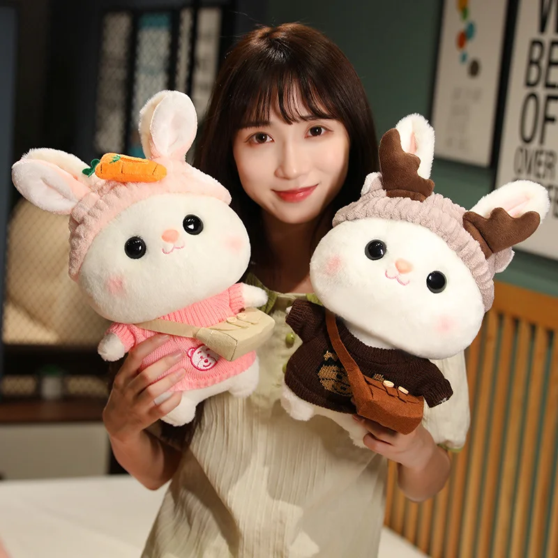 

1pc 30cm Lovely Big Head Rabbit with Sweater Headband Plush Toys Rabbit with Accessories Cartoon Animal Pillow for Girls