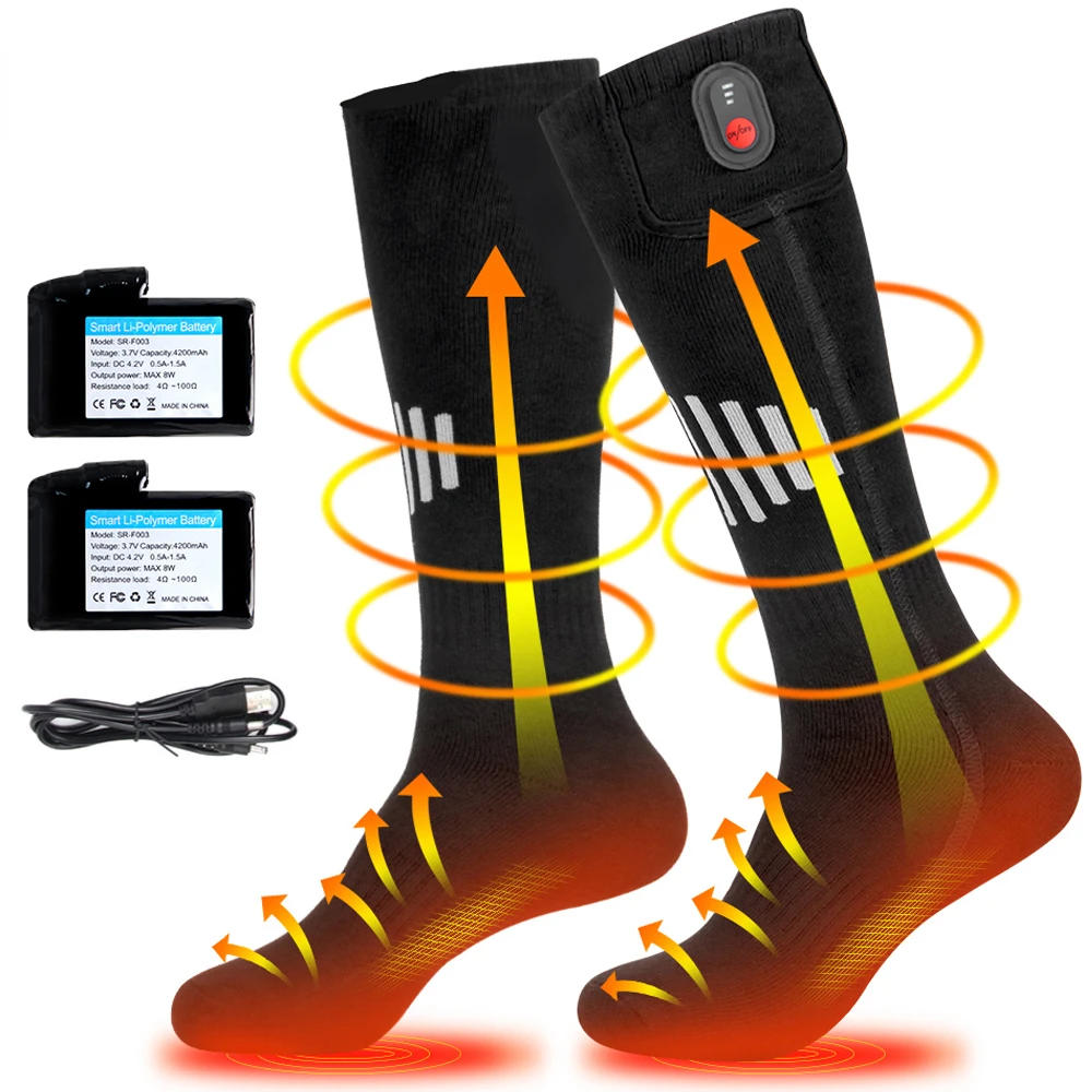 Heated Socks USB  Heating Motorcycle Socks Motorcycle Boots Infrared Heated Skiing Sock for Cycling Trekking Ski