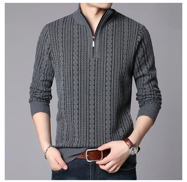 

male thick round neck sweater Men 2023 autumn winter pullover half high collar tide zipper Knitted sweaters 542