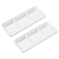 bestonzon 2pcs 6 inch pure white ceramic 3 compartment appetizer serving tray rectangular divided sauce dishes for spice dish