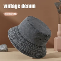 new retro denim fisherman hat men and women fashion short brimmed harajuku literary all match cotton luxury panama bucket hat