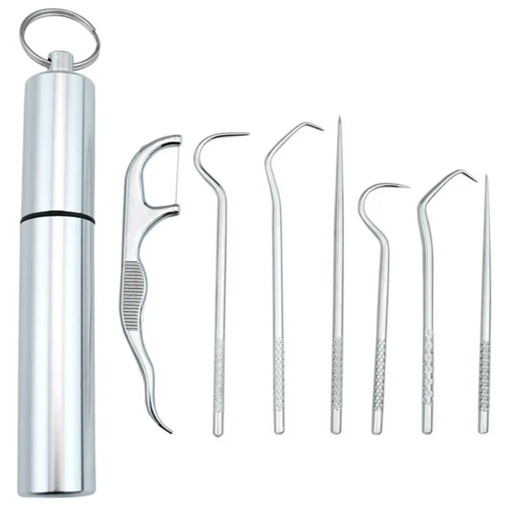 

1 Set Stainless Steel Toothpick Set Portable Oral Cleaning Tools Tooth Flossing Artifact Outdoor Picnic Camp Reusable Toothpick