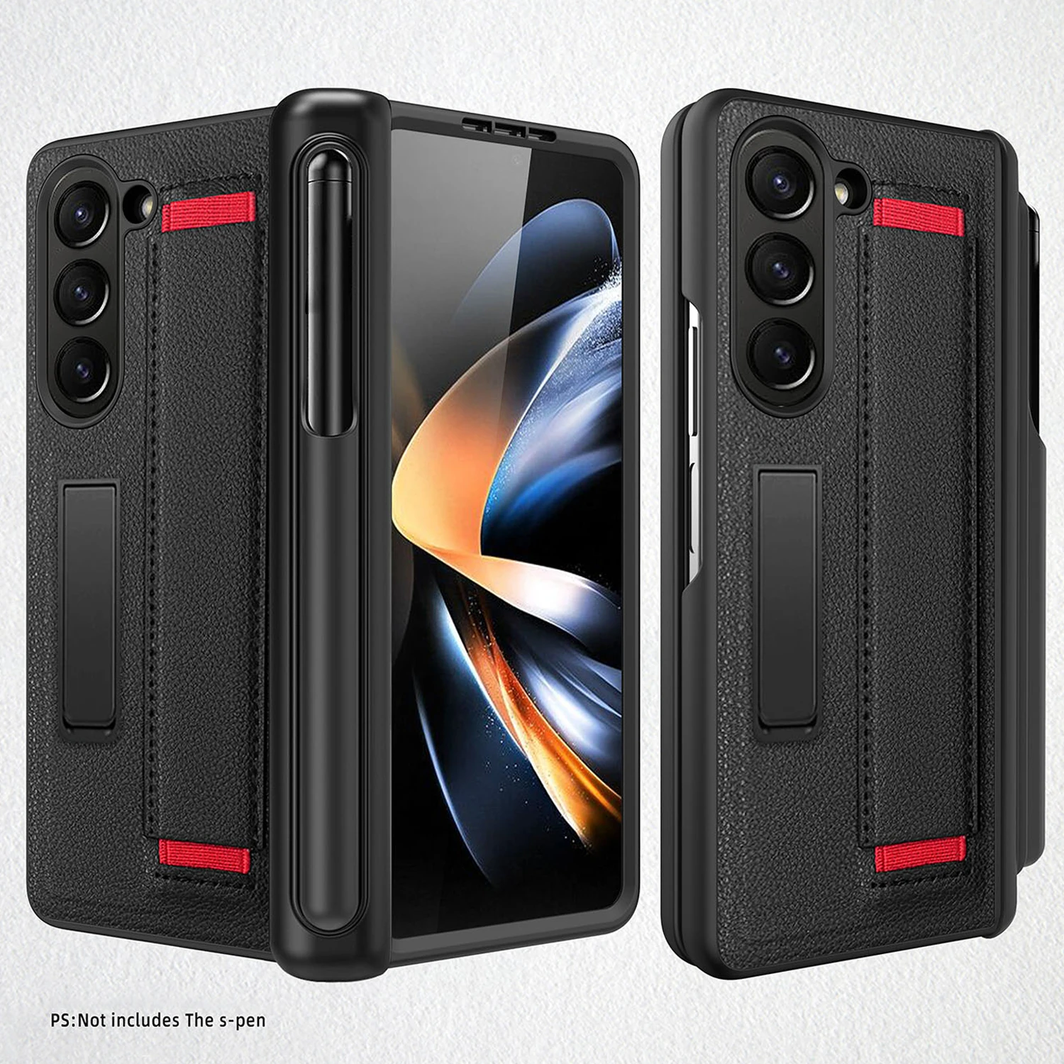 

Wristband Funda For Samsung Galaxy Z Fold 5 5G Case Hinge Pen Slot Holder Wrist Strap Leather Protection Front Glass Cover