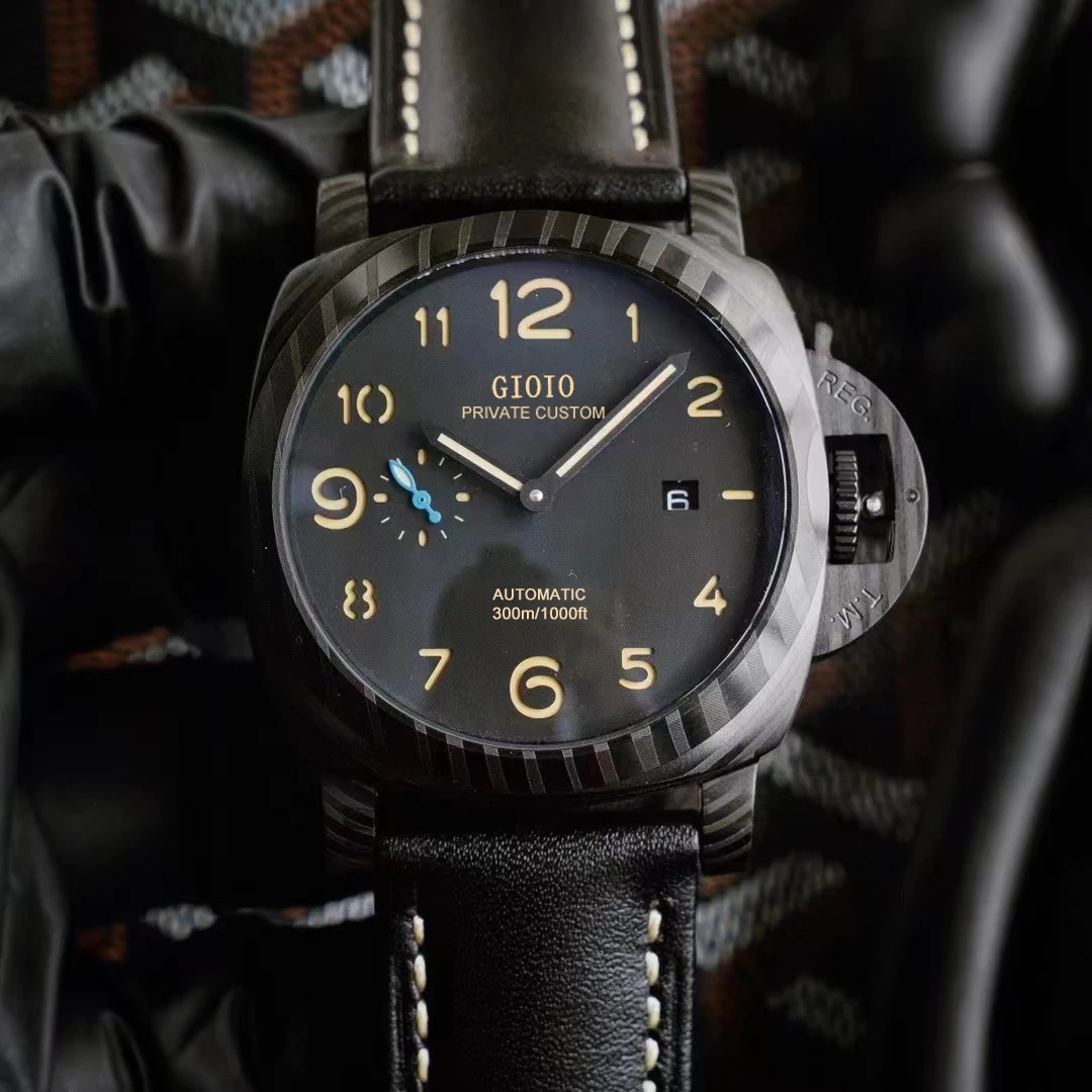 

Mens Mechanical Automatic Watch Black Brown Leather