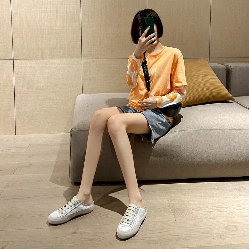 

Новинка 2022, универсальные удобные полутапочки, женская обувь на плоской подошве, белая женская обувь, нишевые Сатиновые сандалии и тапочки ...