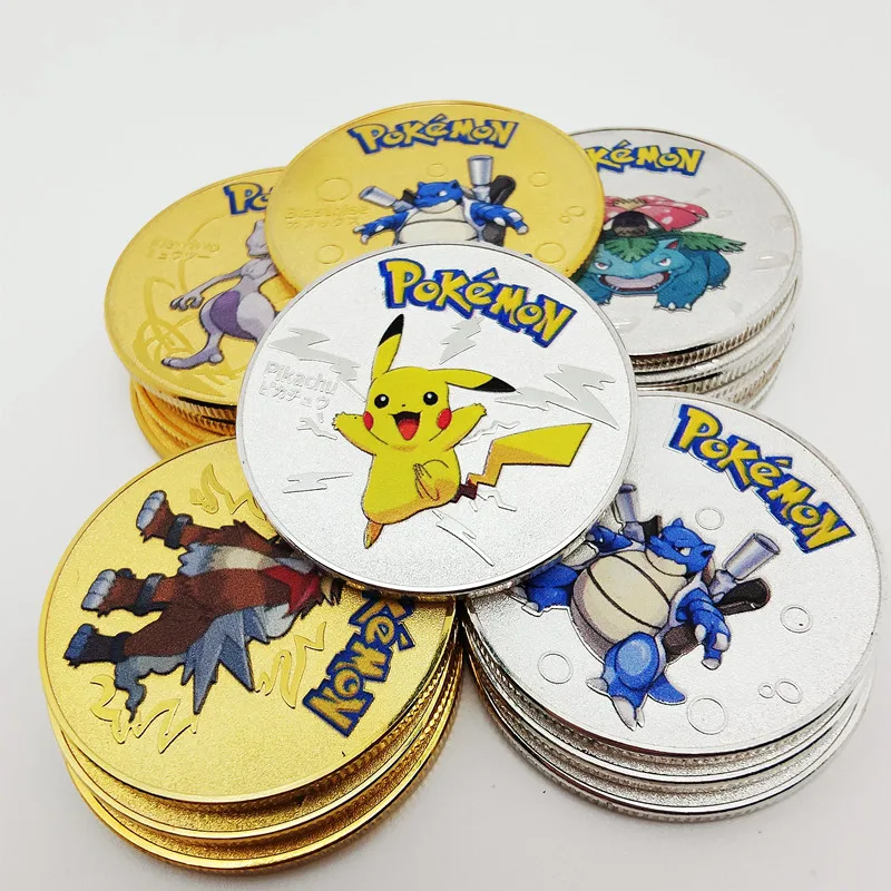 

Pokemon Coins Anime Commemorative Coin Metal Pokemon Letters Charizard Mewtwo Pikachu Gold Metal Coin Game Collection Card Toys