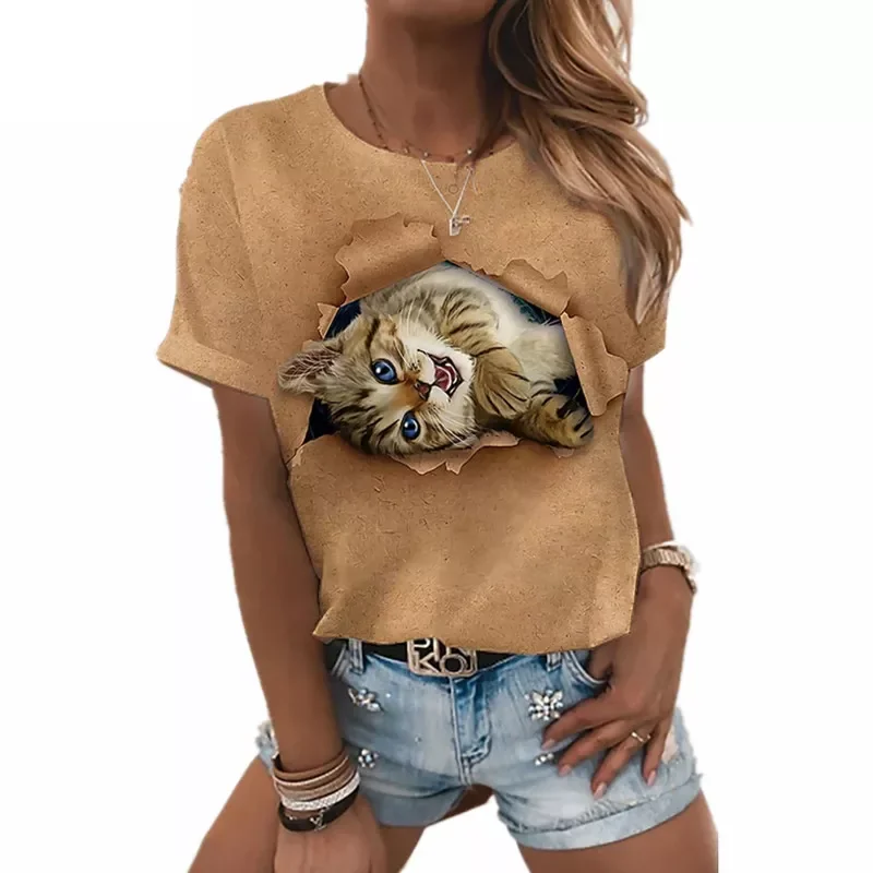 

Summer New Fashion Tshirt Women 3D Printing Kawaii Cute Pocket Cat Male/Female T-shirt Street Loose Tshirt Tops