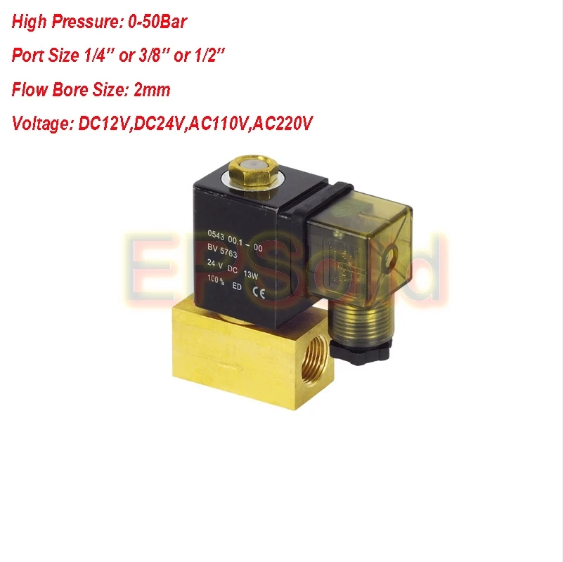 

Free Shipping 70bar High Pressure Solenoid Valve 2 way Normal Close JT22-02 Direct Acting Brass