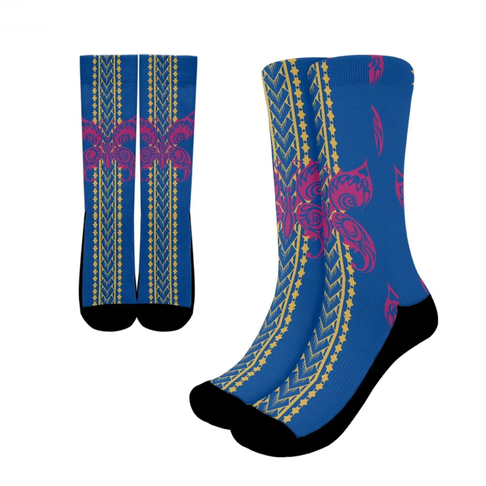 

Polynesian Tribal Hawaiian Totem Tattoo Hawaii Prints Men Women Wicking Sweat Breathable Sports Socks New Style Blue Crew Socks