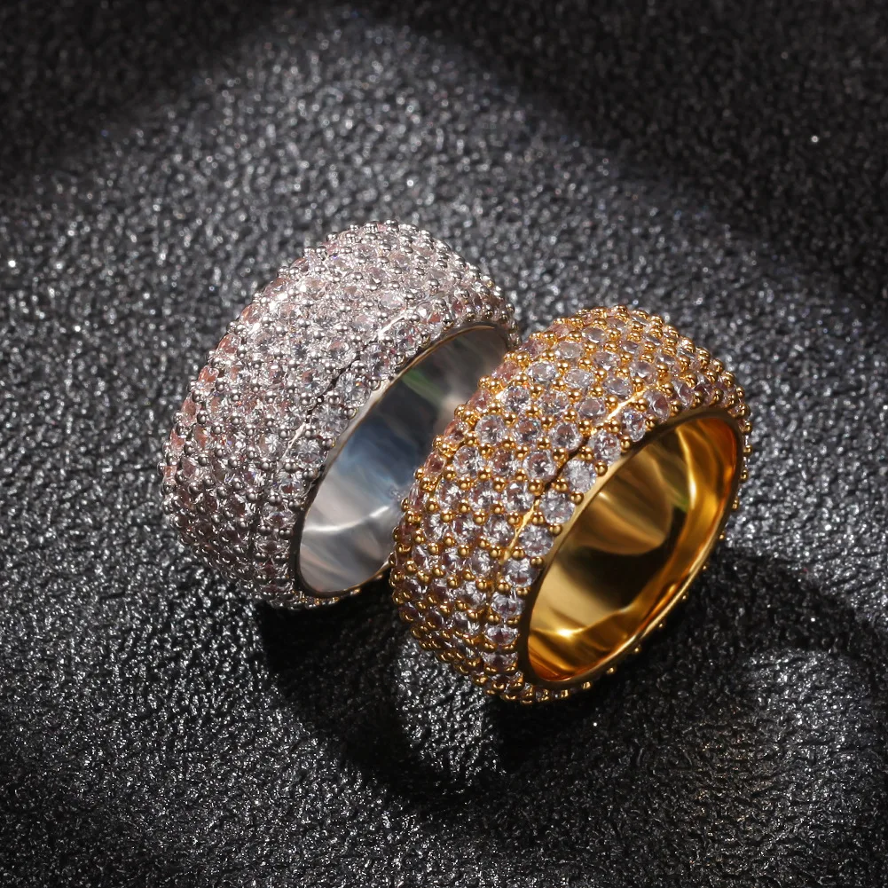 Фото Полный циркон CZ Bling Bling Iced Out кубические цирконы Mirco Pave Зубец установка латунные кольца модные ювелирные изделия в стиле хип-хоп BR031 №4