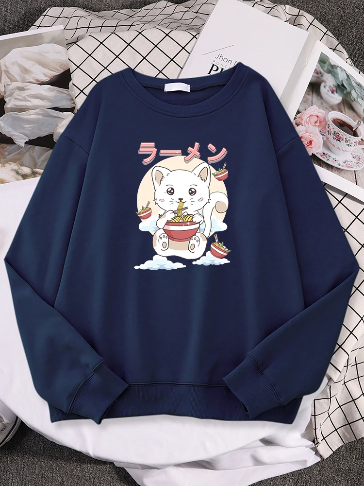 

Kawaii Cat Are Eating Ramen Noodleswomen Hoodie Sports Pocket Sweatershirt Harajuku Casual Tracksuit Fashion Casual Streetwears