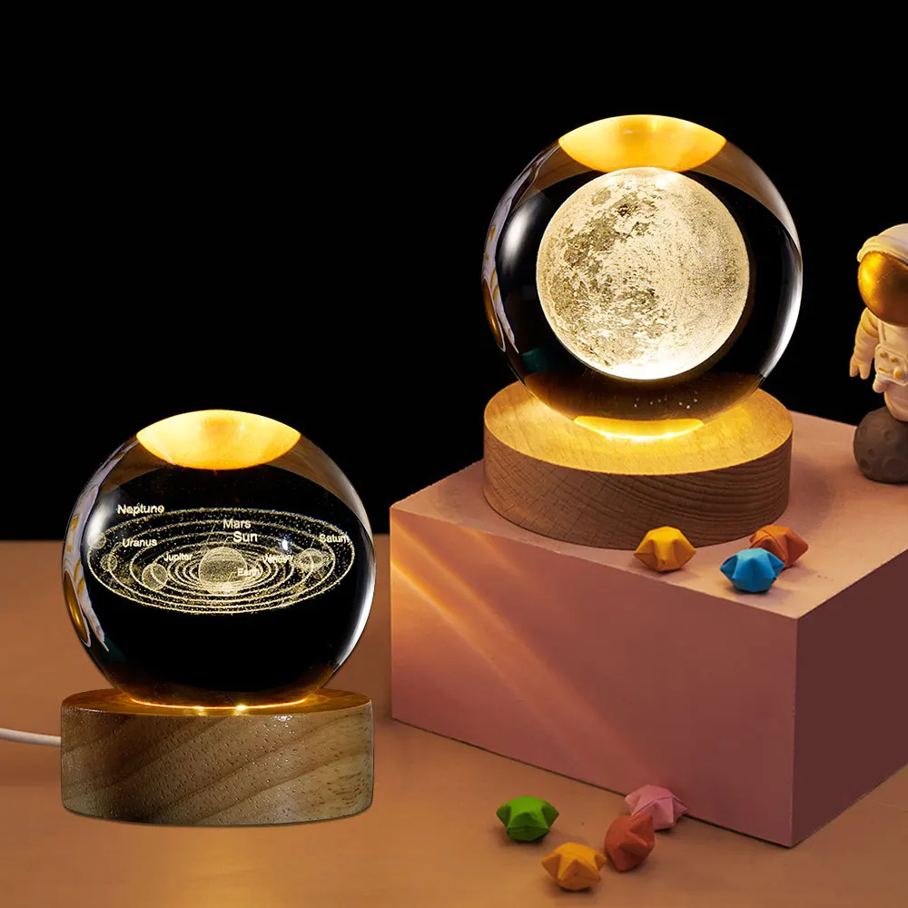 

Светодиодный ночник с подключением USB и 3D хрустальным шариком, проектор в виде Луны и галактики, украшение для спальни, ночник, креативный по...