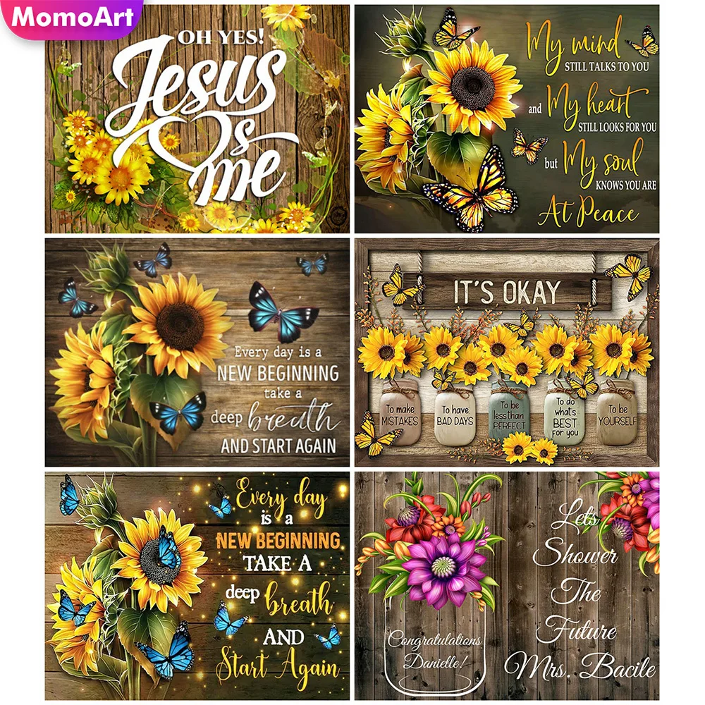 

MomoArt 5D Diamond Painting Sunflower Embroidery Text Rhinestone Flower Mosaic Vase Scenery Full Square Round DIY Home Decor