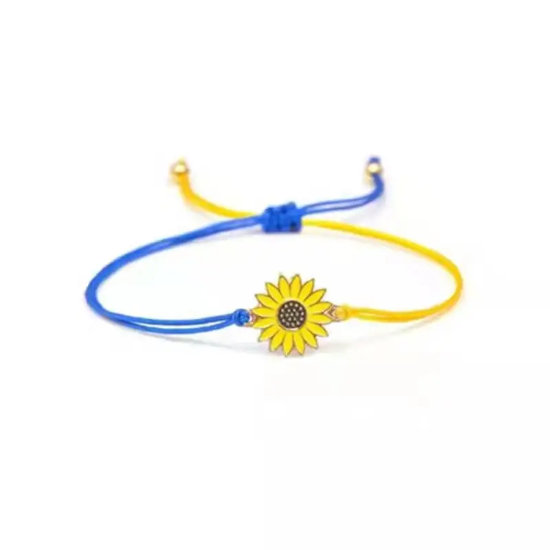 

New Handmade Braided Rope Daisy Flower Charm Bracelet Blue Yellow Color Ukraine National Flag Bracelets for Women Men Wristband