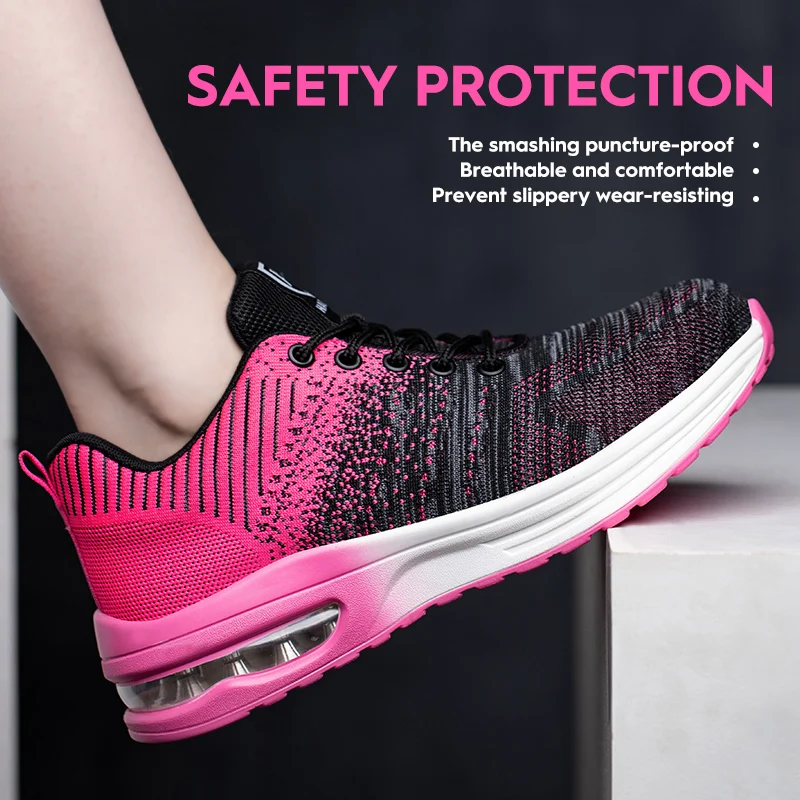 Diansen Breathable Safety Shoes for Women Light Puncture-proof Steel Toe Cap Work Boots Men Non Slip Indestructible Sneaker
