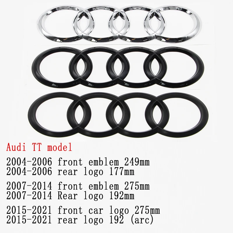 For Audi TT 2004-2006 TTS TTRS MK2 (8J) R8 (42) 2007-2014 2015-2021 Car ABS Badge Front Middle Rings Grille Cover Trunk Sticker