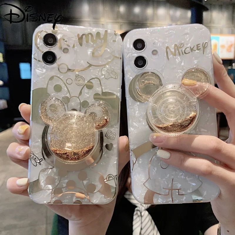 

Cartoon Mickey Minnie Star Quicksand Stand Phone Case for iPhone 7 8P X XR XS XSMAX 11 12Pro Max Hot stamping Phone Girls Cover