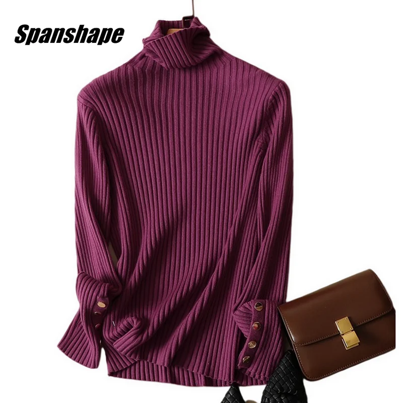 Женский пуловер с высоким воротом свитер кабель ребристый тонкий длинный рукав