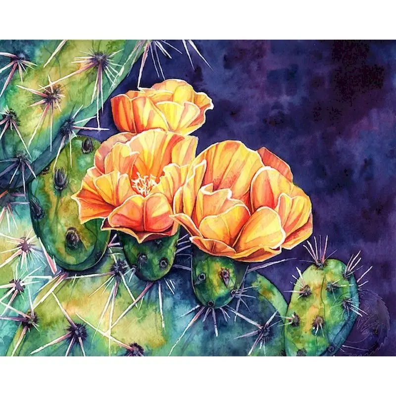 

GATYZTORY Oil Painting By Numbers Cactus Blossom 60x75cm DIY Paint By Numbers For Adult Frameless Canvas Painting Unique Gift