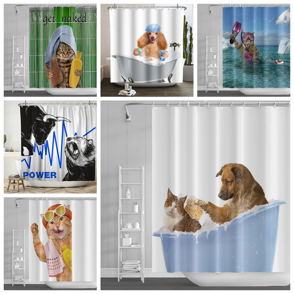 

Real Animal Cat 3D Printing Bathroom Curtains Bath Room Custom Set Shower Fabrics Products Household Merchandises Home Garden
