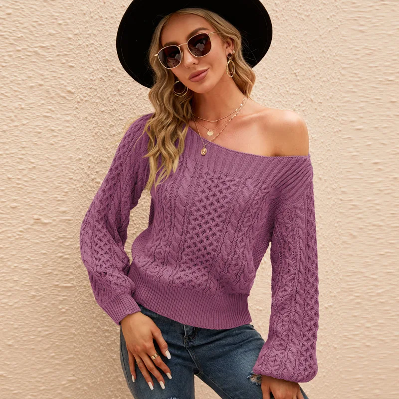 Autumn and Winter New Women's Top Solid Versatile Twisted Knitwear Sexy Slim One Neck Sweater Women Clothes Outfits