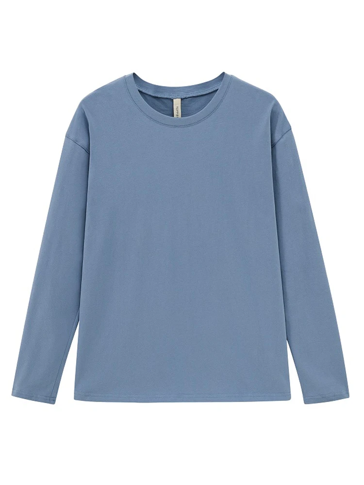 

Toppies Woman Long Sleeve T-shirts Crew Neck Tops Tees Solid Color Cotton Clothes 2022 Spring Fashion Clothes