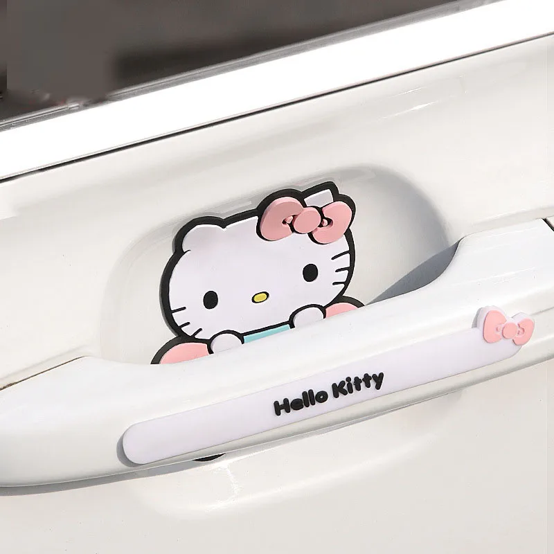 Sanriod Anime Kt Cat Car Door Handle Bowl Scratch Protective Stickers Cartoon Anti-Collision Strip Kawaii Car Accessories Gift