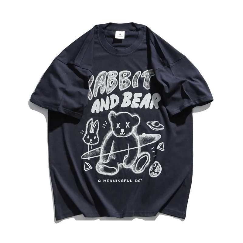 

New Street Hip Hop Short Sleeve T Shirt Half Sleeve Loose Couple Bear Tees for Summer