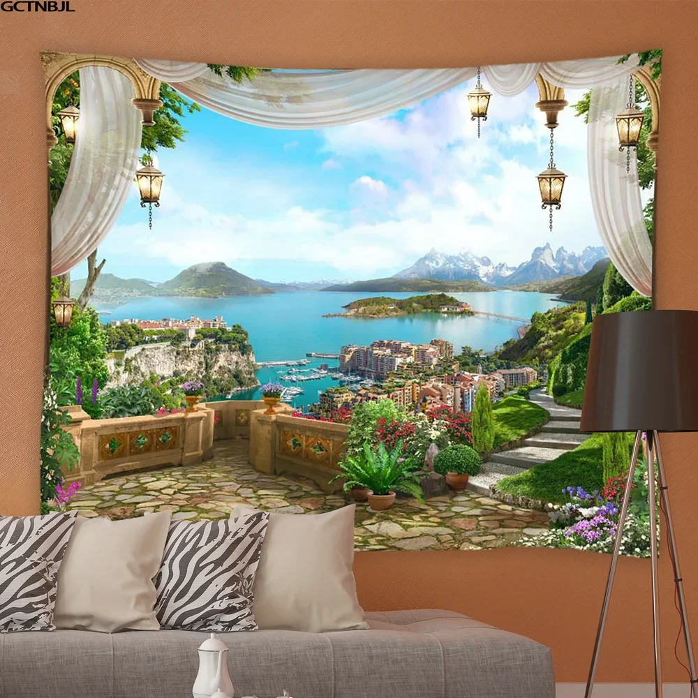 Настенная подвесная скатерть с природным пейзажем гор озер ткань для гостиной