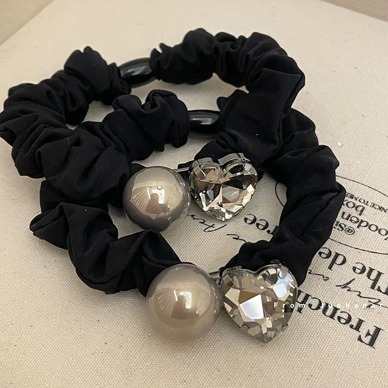 

HighQuality Pearl Large Intestine Elastic Rhinestone Hair Band Simple Rubber Band Hair Band for Girls Temperament Ball Head Rope