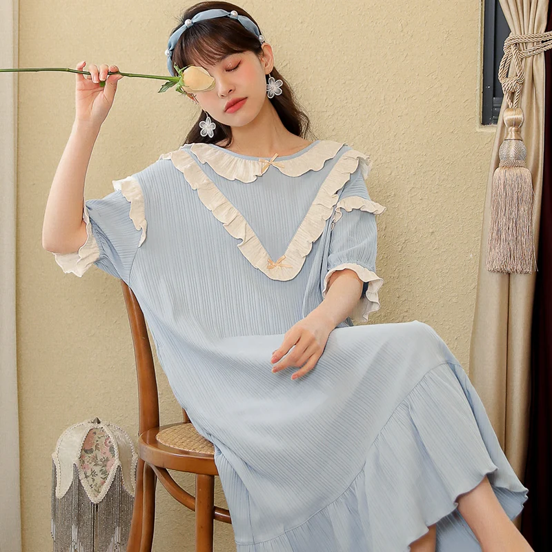 Women's Lolita Dress Princess Sleepshirts Vintage Palace Style Lace Embroidered Nightgowns Plus Size Nightdress Lounge Sleepwear