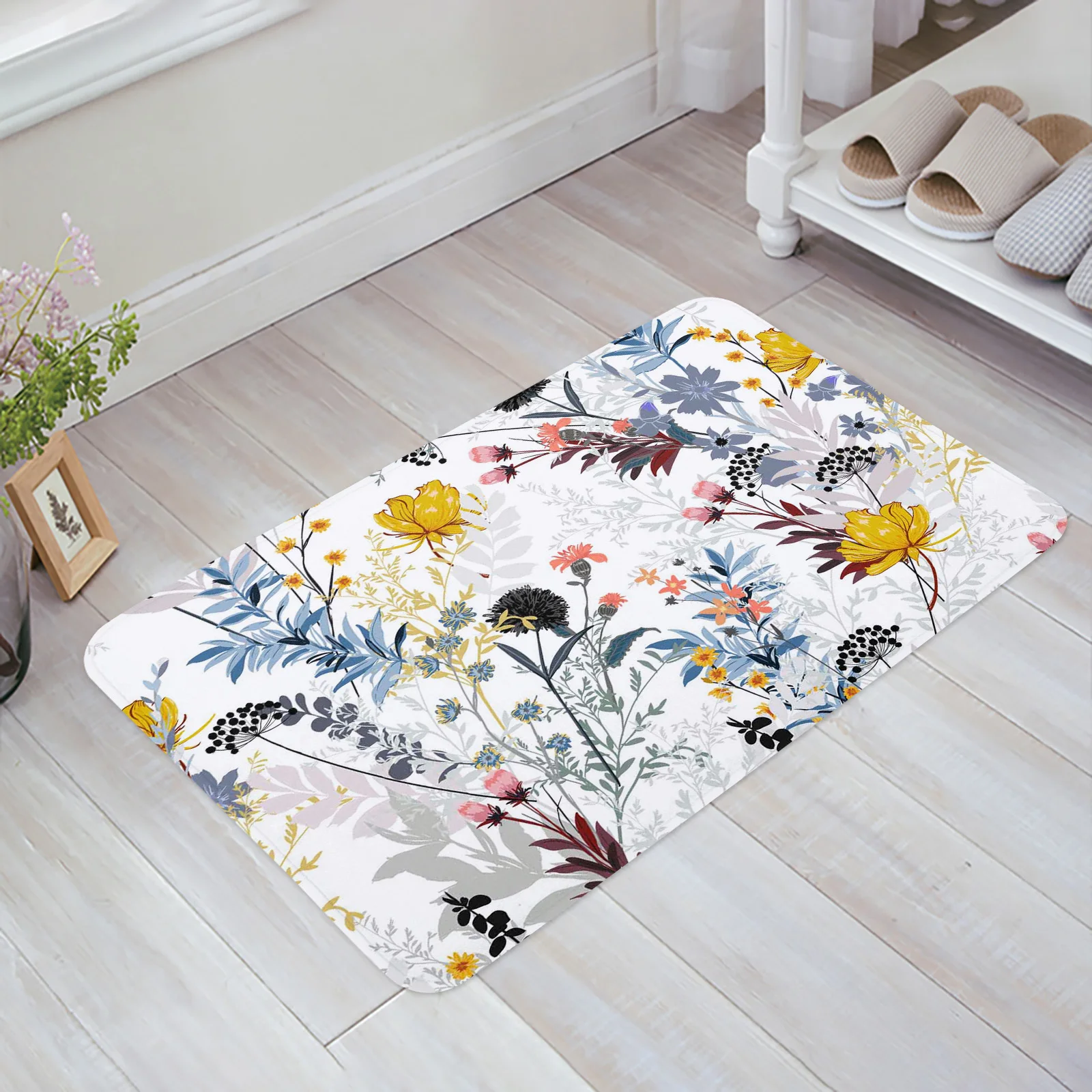 

Dandelion Leaves Yellow Flowers Entrance Door Mat Bedroom Kitchen Bathroom Mat Non-slip Door Mat Personality Home Decor