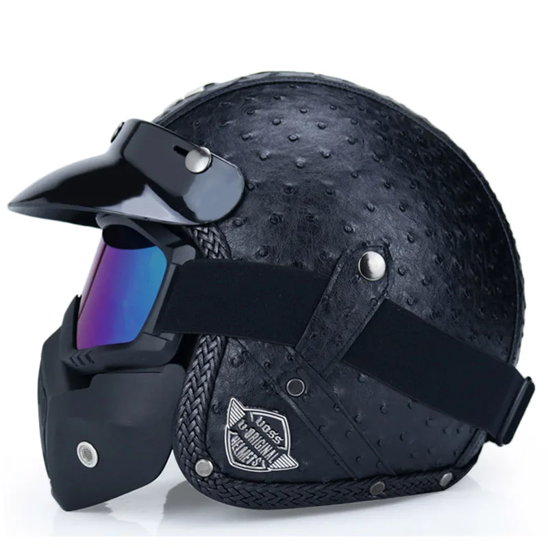 Мотоциклетный шлем с открытым лицом 3/4 для женщин и мужчин защитный винтажный