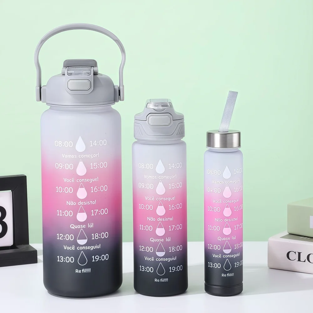 

2000/800/280 мл набор бутылок для воды градиентного цвета, 6 шт., спортивная бутылка для воды для спортзала, изолированная матовая бутылка для напитков с соломинкой