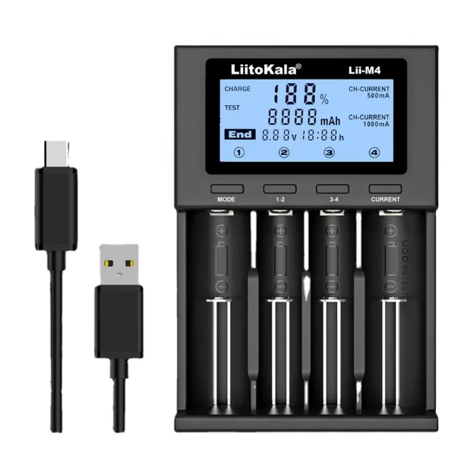 

Liitokala Lii-M4,Lii-PD4,Lii-M4S 18650 Battery Charger,For 1.2V 3.7V AA AAA 18350 26650 20700 NiMH Lithium Battery Charger