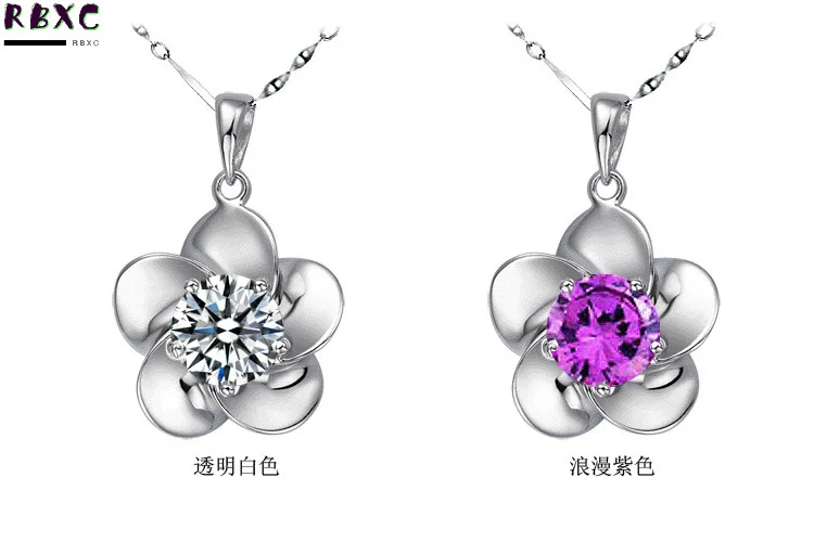 

RXBC 925 Sterling Silver Necklace Amethyst eight heart eight arrow blossom plum Necklace Korean Jewelry Sterling Silver Necklace