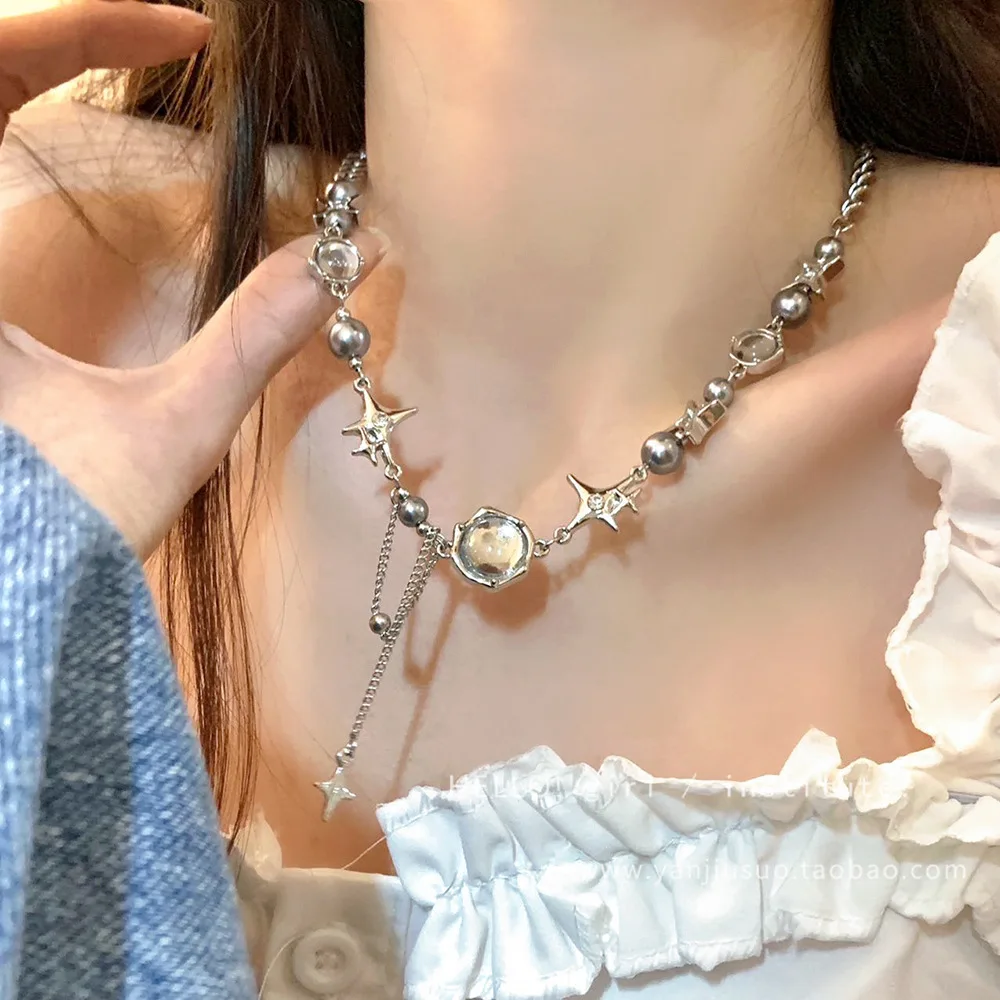 

New Korea Fashion Vintage Cross Amber Gemstone Tassel Moonlight Zircon Sweet Cool Ladies Necklace Birthday Gift Luxury