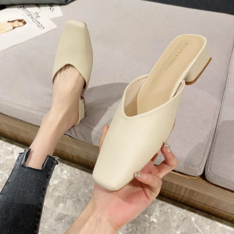 

Women Elegant Half Slippers Female Wear Mules Single Shoes Vintage Pumps OL Wear Loafers Dress Shoes New 2023 High Quality